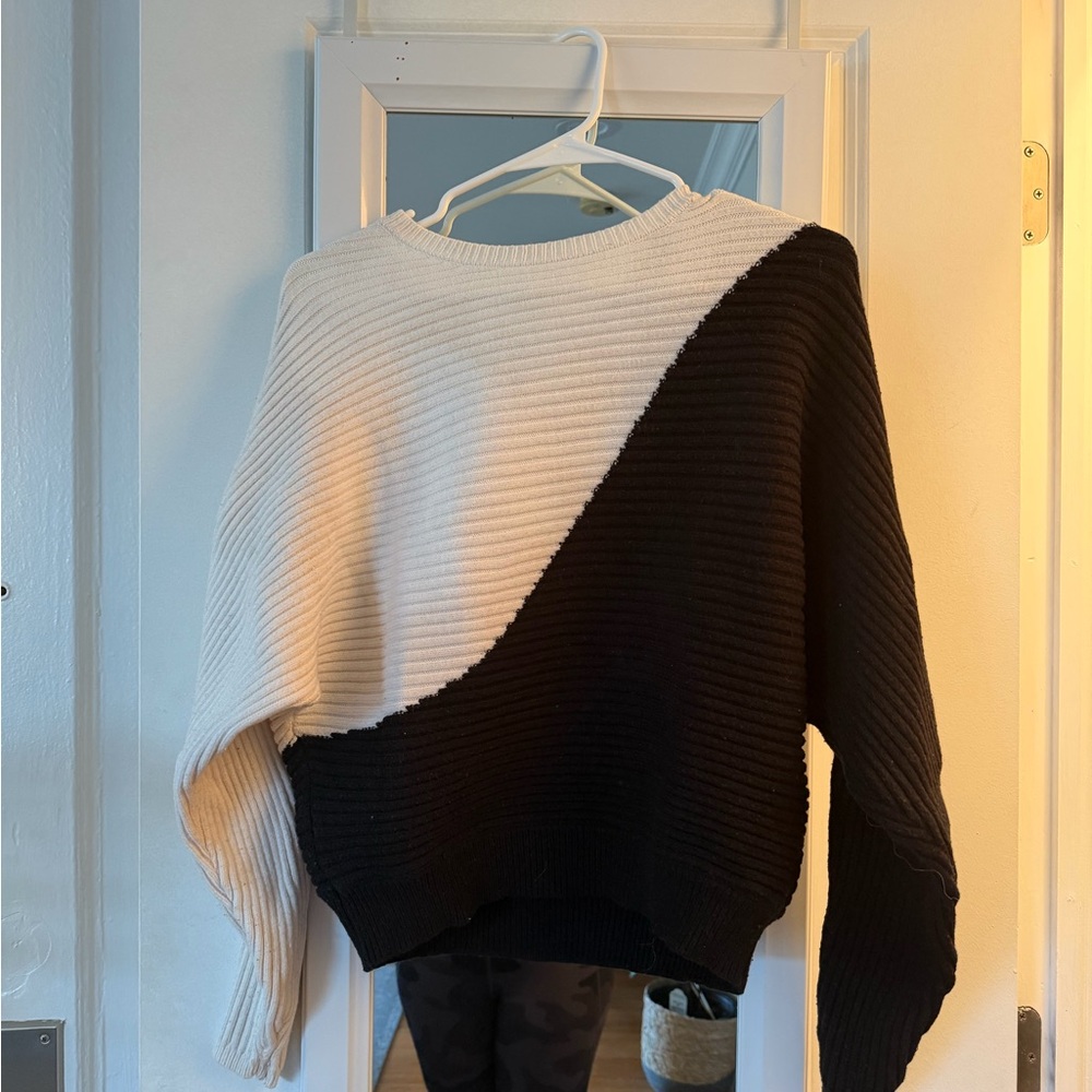 Express Black and White Colorblock Sweater